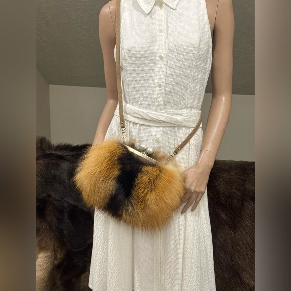Handmade Real Fox Fur Kiss-lock Frame Clutch Bag, Shoulder Bag/ Crossbody - Picture 11 of 14
